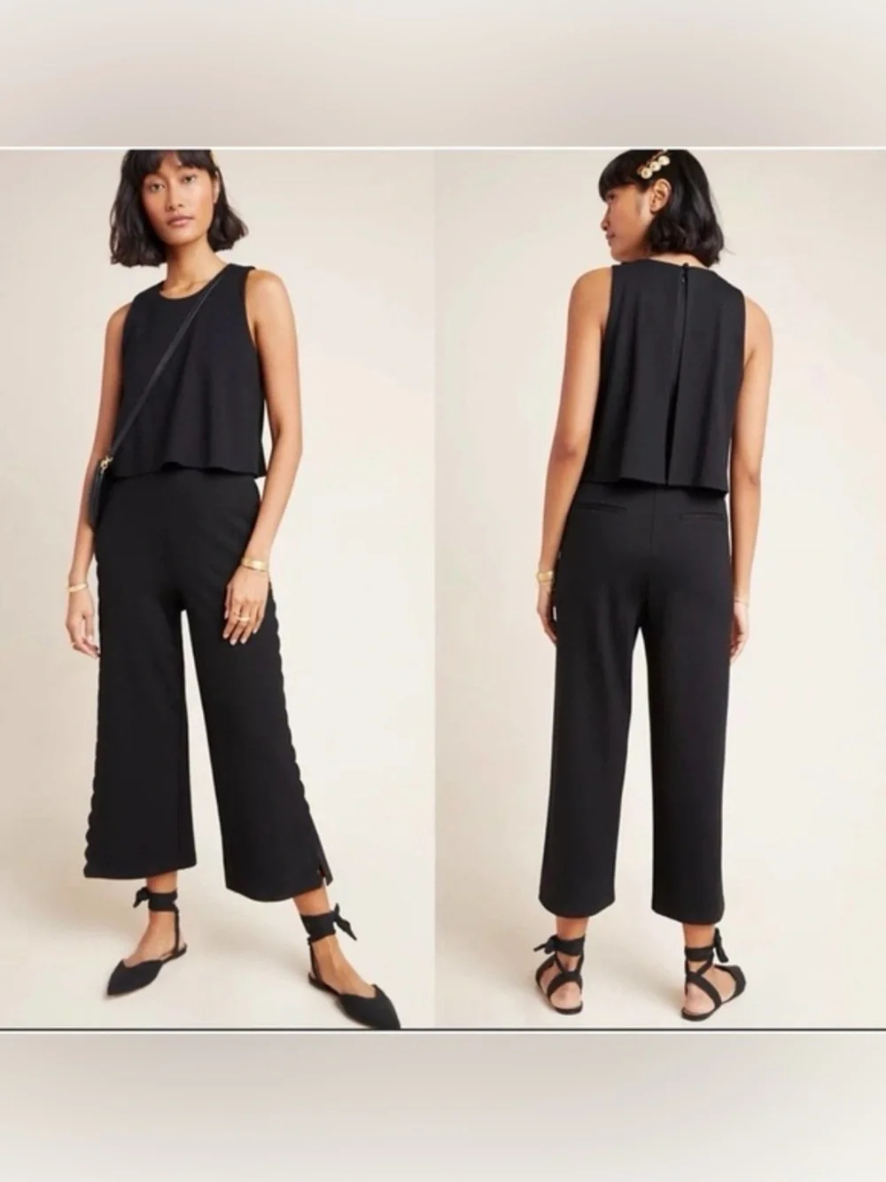 Anthropologie Black Cropped Wide-Leg Jumpsuit Women's Sleeveless Jumpsuit size - Picture 1 of 8